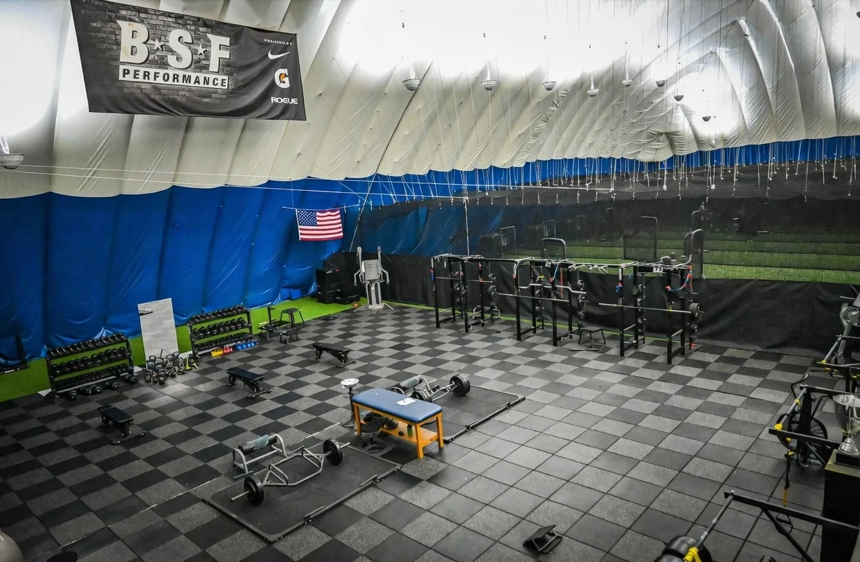 BSF Performance Lockport Illinois facility at Bo Jackson's Elite Sports - baseball training gym with strength equipment